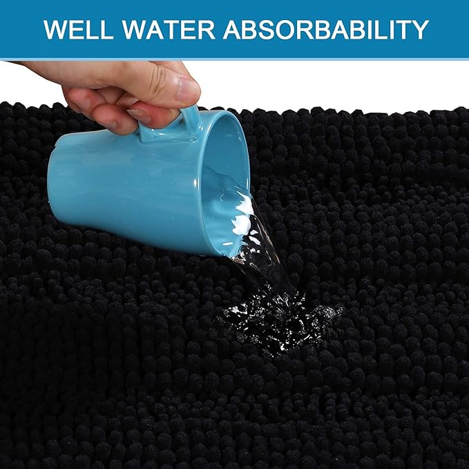 H.VERSAILTEX 3 Piece Bathroom Rugs Sets Thick Striped Bath Rugs Set for Bathroom Non Slip Soft Absorbent Bath Mat Set for Tub, Shower and Toilet(17''x24''+20''x32''+20''x24'' U-Shaped, Jet Black)
