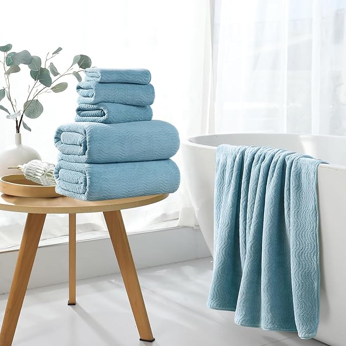 8 Piece Bath Towel Set |2 Oversized Large Bath Sheet,2 Hand Towels,4 Washcloths| Ultra Soft Bath Towel Set for Bathroom Hotel Gym Spa,Highly Absorbent Quick Dry Bathroom Towel Collections,Turquoise