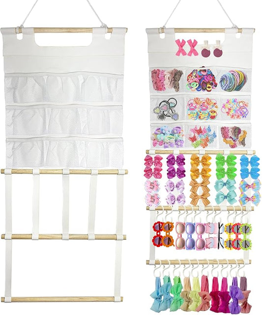 Headband Holder Organizer, Hair Accessories Storage with 9 Net Pockets, Wall Hanging Hair Clips Hair Band Organizer for Girls Room