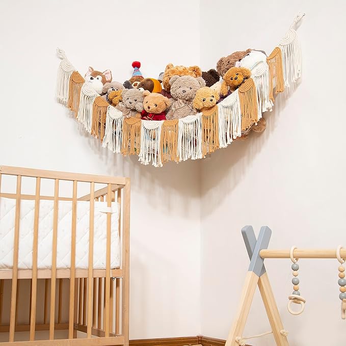 Stuffed Animal Hammock Hanging Net Organizer for Children's Room Stuffed Animal Toy Hammock for Teddy net Corner Hanging Toy Net for Bedroom