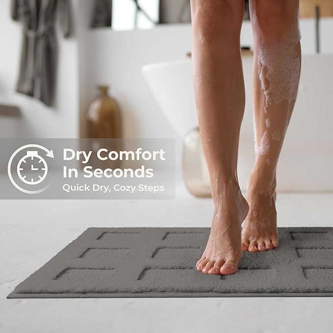 GRANNY SAYS Long Bathroom Rugs Non Slip Washable, Extra Soft & Water Absorbent Bath Mats for Bathroom, Plush Shaggy Bath Carpet, Deep Grey Waffle Bath Mat Quick Dry for Tub & Shower 71" x 24" Bath Rug