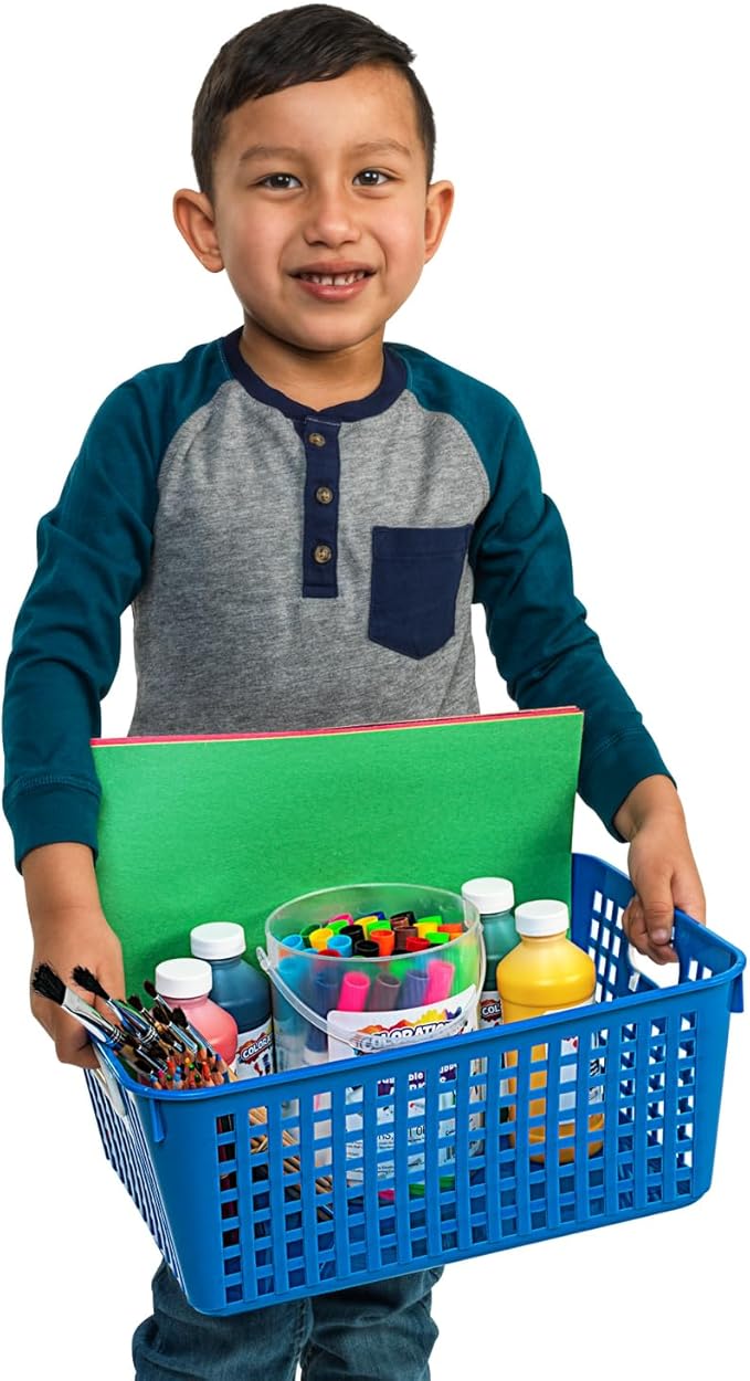 Really Good Stuff Large Plastic Book Baskets, 13.25" x 10" x 5.5", 4 Pack, Primary Group Colors, Classroom Library Organizers, Toy Storage, Multi-Purpose