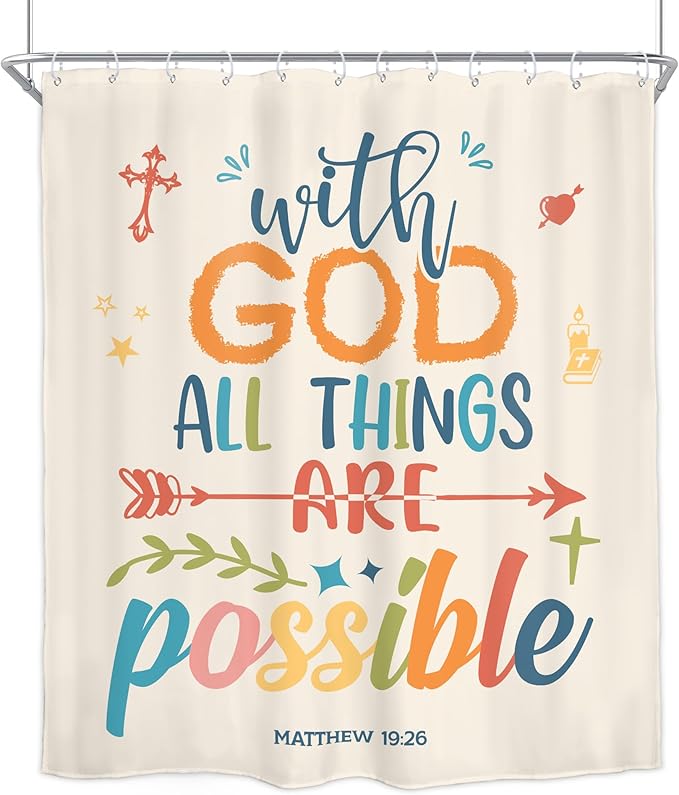 Homewelle Colorful Bible Verse Shower Curtain Inspirational Motivational Positive Quote Encouragement Scripture 60Wx72H Inch Multicolor for Kids Girl Women Waterproof Polyester Fabric Bathroom Bathtub