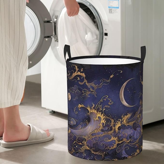Purple Laundry Basket Starry Sky Decor,Waterproof Laundry Hamper Celestial Decor Collapsible Laundry Baskets With Handles,Toy/Clothes Storage Basket For Home Bedroom Bathroom Decor