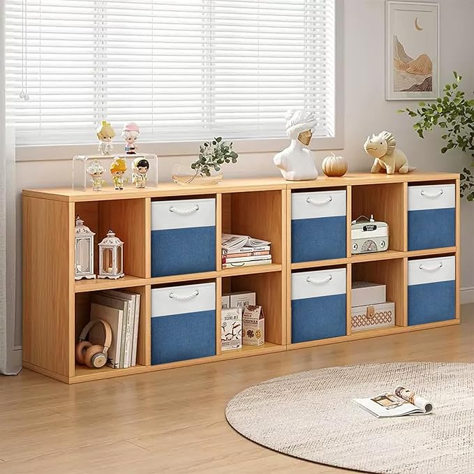 13x13 Storage Cube Bins 4Pack,Collapsible Cube Storage Organizer for Closet, Fabric Storage Box w/ Rope Handles, Foldable Storage Baskets for Shelves, Clothes,Closet Organization - White/Blue