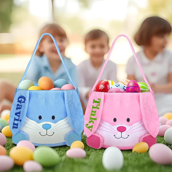 Easter Basket, Touber Easter Bunny Basket, Personalized Easter Baskets for Kids, Easter Gifts Basket for Girls Baby Children - Plush Baskets Pink