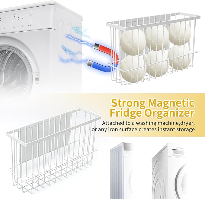 Magnetic Dryer Ball Holder Basket for Laundry Room,Magnet Lint Bin Dryer Ball Laundry Organizer, Iron Wool Dryer Ball Fridge Container Basket for Laundry Room Organization Home Storage