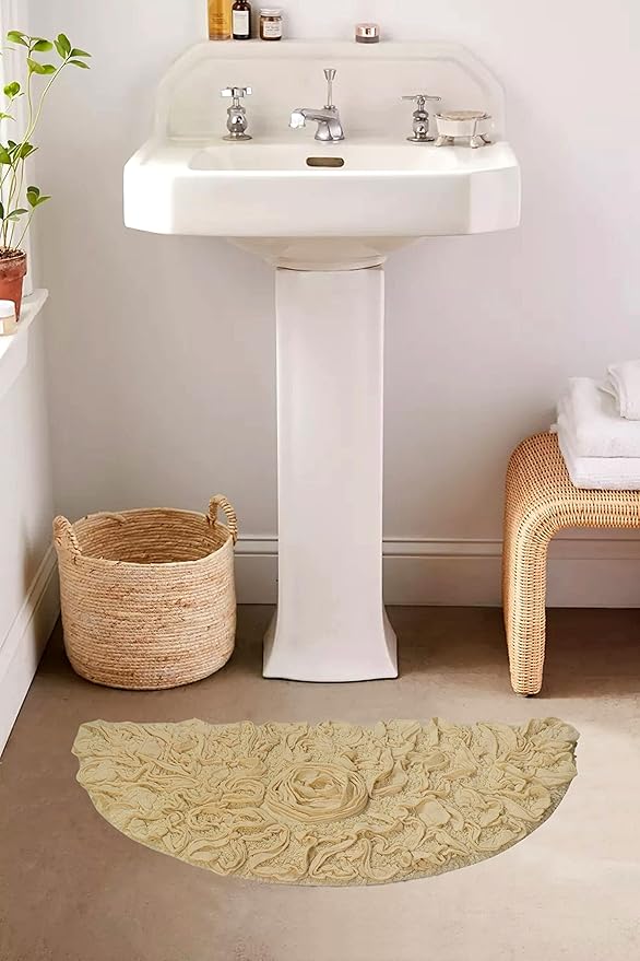 Home Weavers Bell Flower Collection 100% Cotton Tufted Bath Rugs, Extra Soft and Absorbent Bath Rugs, Non-Slip Bath Mats, Machine Washable, Bath Mats for Bathroom Floor, 17"x30" Slice Rug, Yellow
