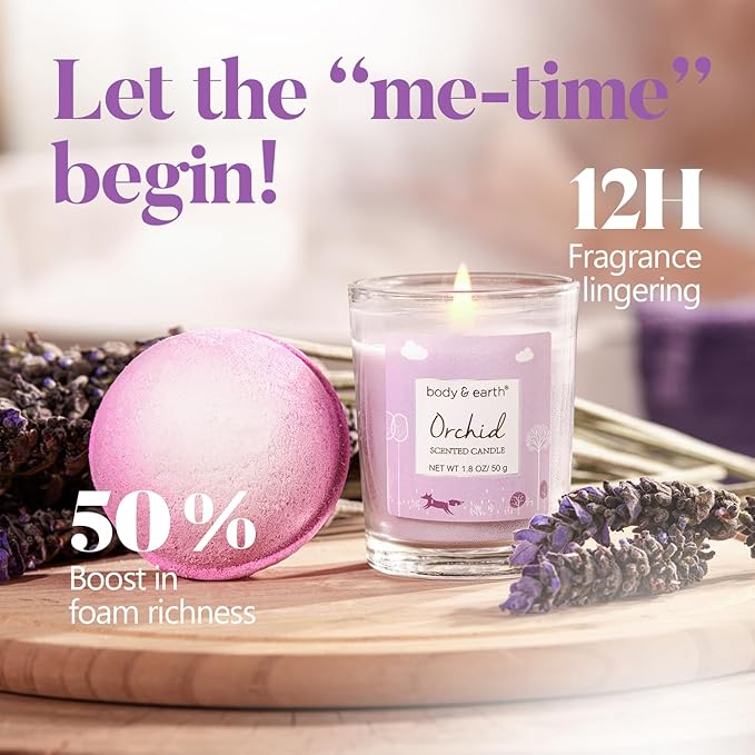 Spa Gifts for Women, Body & Earth 5 Pcs Gifts for Women Orchid Gift Sets, Bath and Body Womens Bath Gifts, Valentine‘s Day Gift