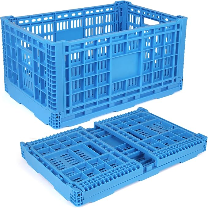 Collapsible Milk Crate, 1 pck 72L(19GAL) Stackable Storage Bins, Heavy Duty Storage Crates, Plastic Crates for Grocery, Warehouse Organization - Extra Large, Holds 130 lbs Per Bin