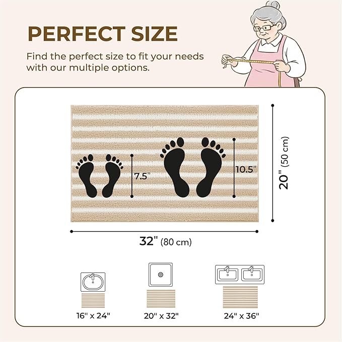 GRANNY SAYS Striped Bathroom Rugs Non Slip, 24" x 36", Bath Rugs for Bathroom Washable, Bath Mats for Floor, Microfiber Bath Mat for Tub, Absorbent Bath Rugs for Shower Room, Beige