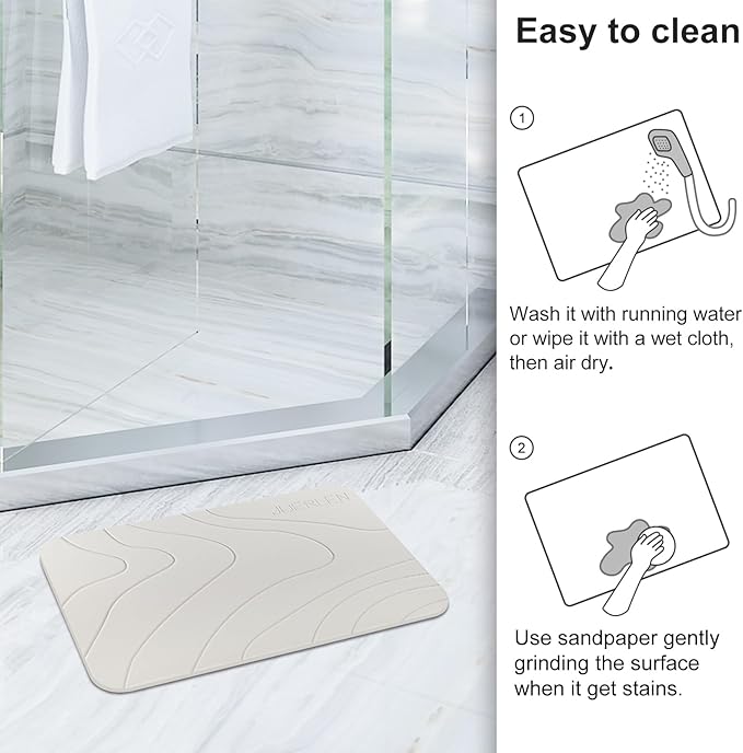 2 Pack Diatomaceous Earth Shower Mat, Stone Bath Mat, Nonslip Super Absorbent Fast-Drying Hard Bath Mat for Bathroom Shower Floor, 24 x 16 inch, Pallid Wave Design