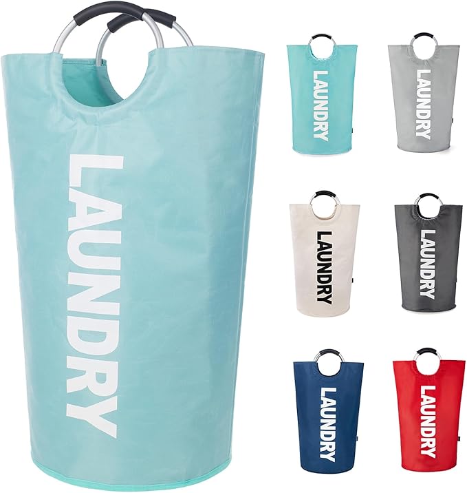 Twira 100L Large Laundry Basket, Laundry Hamper Stands Up Well, Laundry Bag with Padded Handles, Waterproof Clothes Bin Collapsible, Clothes Hamper for Bathroom, Laundry, College (Light Blue)