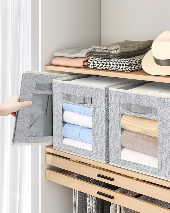 Linen Closet Organizers and Storage - 6 Pack Cube Storage Bins with Handle, Fabric Storage Bins for Shelves, 11 inch Bins for Organization, Cubes Organizer for Home, Blended
