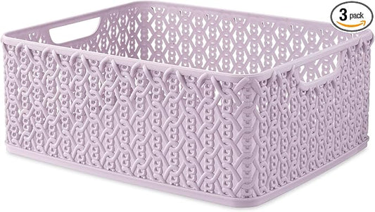 Whitmor Resin Form Tote Link Stitch, Small, STITCH-LAVENDER，3 Pack