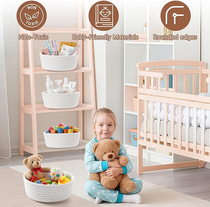 Yinkin 12 Pack Small Storage Basket Cute Natural Cotton Rope Woven Basket Tiny Boho Decorative Toy Storage Bin Gift Baskets for Home Organizing, Closet, Shelf, Nursery, Bathroom(Round,Beige)