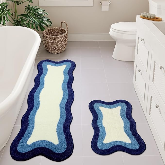 HAOCOO Luxury Soft Long Boho Rugs, 24x59 Inch Non-Slip Microfiber Absorbent Washable Rugs for Bedside Sink Tub Shower