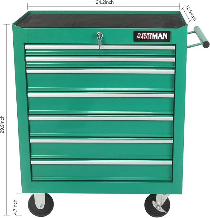 7 Drawers Rolling Tool Chest Cart ,24.2*12.9*29.9"Tool Storage Cabinet With 4 Wheels.Portable Tool Cabinet Trolley With Locking System and Drawer Liners.Tool Storage Cart for Garage,Workshop