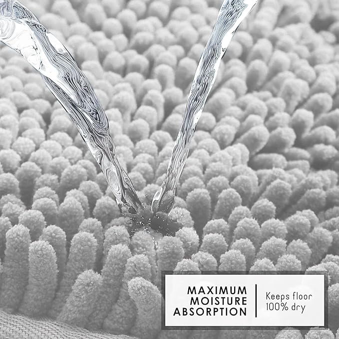 Hearth & Harbor Bathroom Rugs, Chenille Bath Mat - Machine Washable Bath Mats for Bathroom Non-Slip Backing Rubber, Quick Dry Mat - Silver Bath Rug, 17x24-20x32-20x24