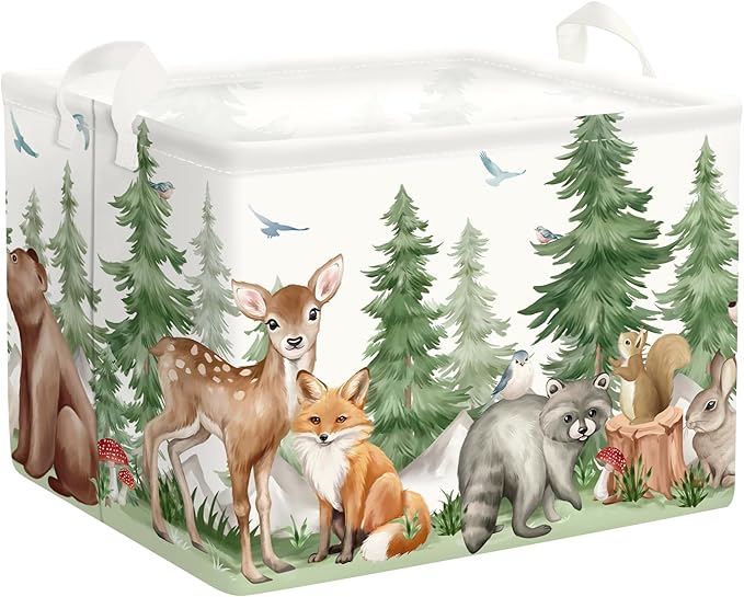 Forest Animals Baby Laundry Hamper Collapsible Clothes Kids Storage Basket Bear Fox Large Boys Girls Gift Toy Box Bin for Nursery, Deer, 36L