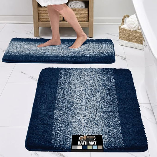 GORILLA GRIP Soft Plush Bathroom Rugs with Rubber Backing Set of 2, Absorbent Quick Dry Bath Mat, Machine Washable Shower Mats, Home Décor Accessories, Bathmat Rug Floor, 24x16 and 30x18 Navy