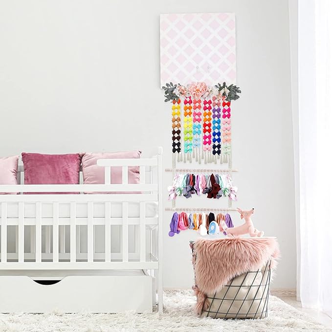 Headband Holder for Girls Hair Bows, Large Capacity Baby Headbands Organizer Storage Hair Clips Hanger Storage Flower Crown Bow Holder Wall Door Hanging Decor for Nursery Room
