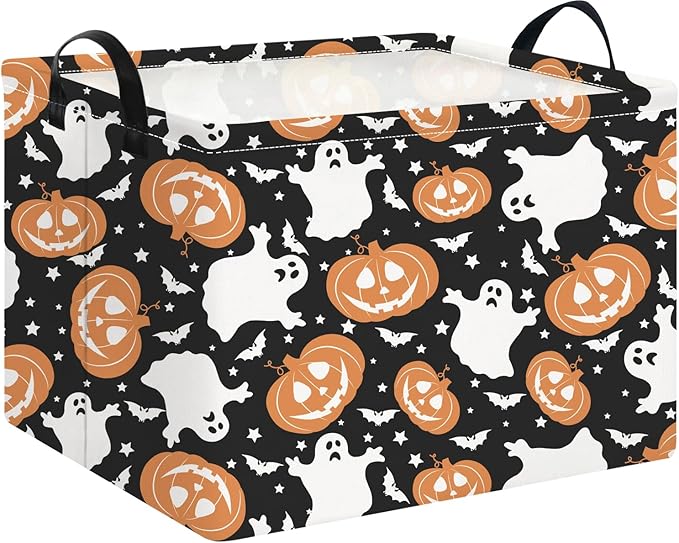 Rectangular Storage Basket Empty,Cute Storage Bin with Handles,Room Decor,Gift Basket,Book Box(Black Halloween Basket)