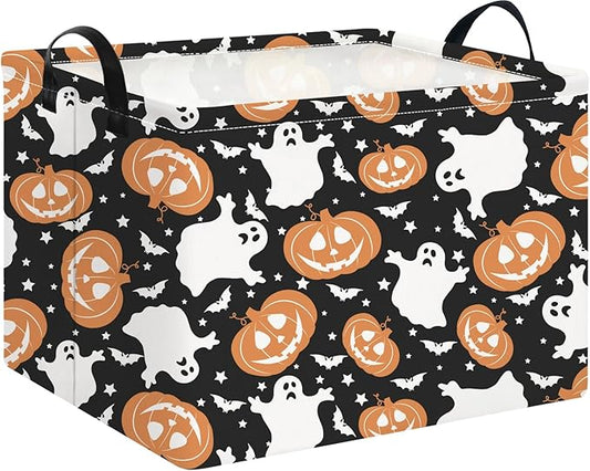 Rectangular Storage Basket Empty,Cute Storage Bin with Handles,Room Decor,Gift Basket,Book Box(Black Halloween Basket)