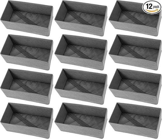 12 Pack Foldable Cloth Storage Box Closet Dresser Drawer Organizer Divider Fabric Baskets Bins Containers for Clothes Underwear Bras Socks Lingerie Clothing, Dark Grey