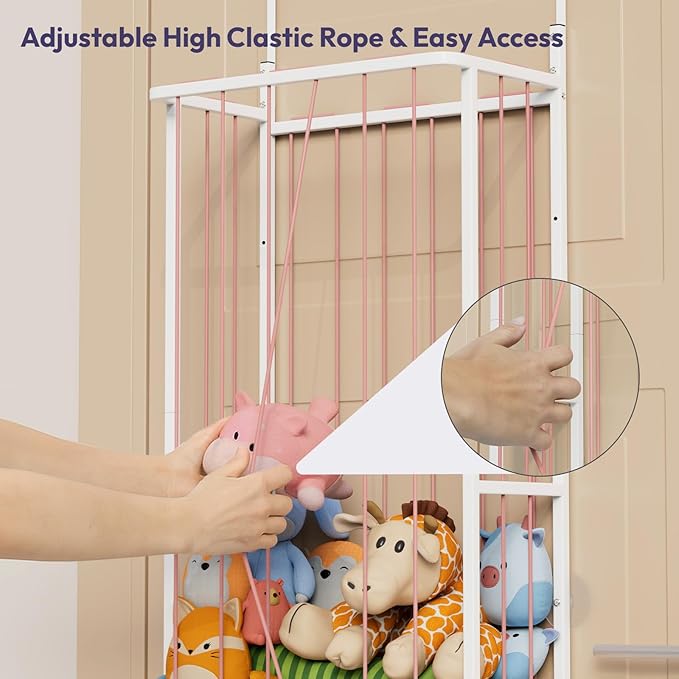 SWTYMIKI Large Stuffed Animal Storage - Over The Door Stuffed Animal Organizer, Toy Stuffy Storage for Nursery Play Room Bedroom Kid Room, Plush Organizer (Pink, 2-Tier)