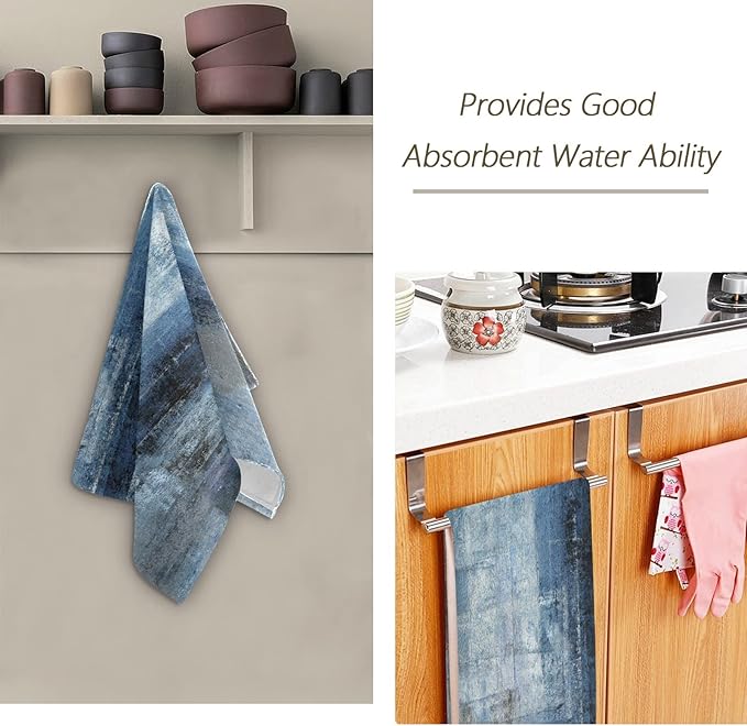 Hand Towels for Bathroom Set of 2 Vintage Navy Blue Grey Abstract Modern Art Painting Soft Absorbent Small Luxury Bath Towels Decorative Kitchen Guest Dish Towel for Gym,Spa,Hotel 28x14in