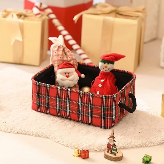 INough Christmas Baskets for Gifts Empty Red Gift Bag Low Basket Holiday Gift Baskets Empty Striped Toy Bins Ornaments Storage Organizer for Baby Room, Kids Nursery, Home Holiday Decor