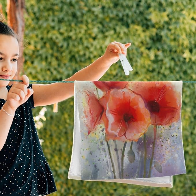 2 Pcs Vintage Flower Red Poppy Hand Towels for Bathroom,Soft Absorbent Retro Watercolor Floral Farmhouse Dish Towels for Kitchen,Quick Dry Decorative Bathroom Towels for Face,Shower 14"x28"