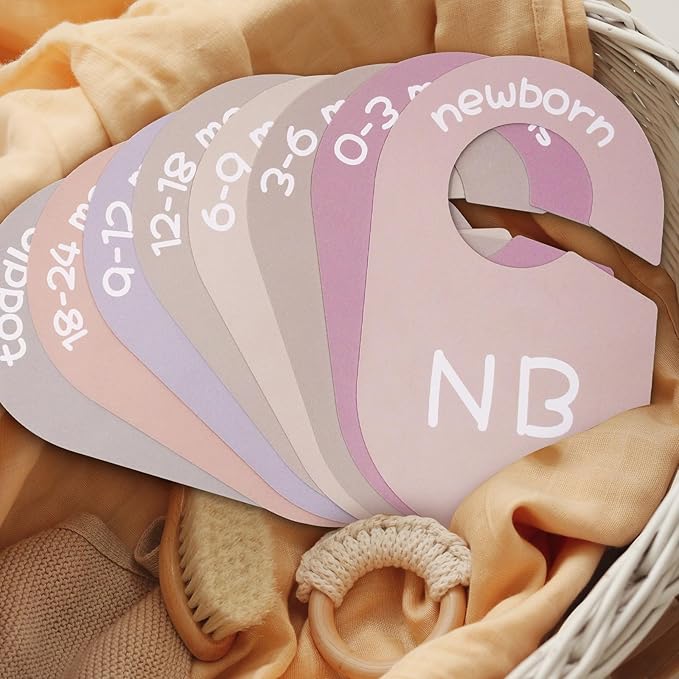 Baby Closet Dividers for Clothes Organizer - Set of 8 Double-Sided Clothes Size Dividers from Newborn to Toddler for Daily Gender Neutral Baby Nursery Decor