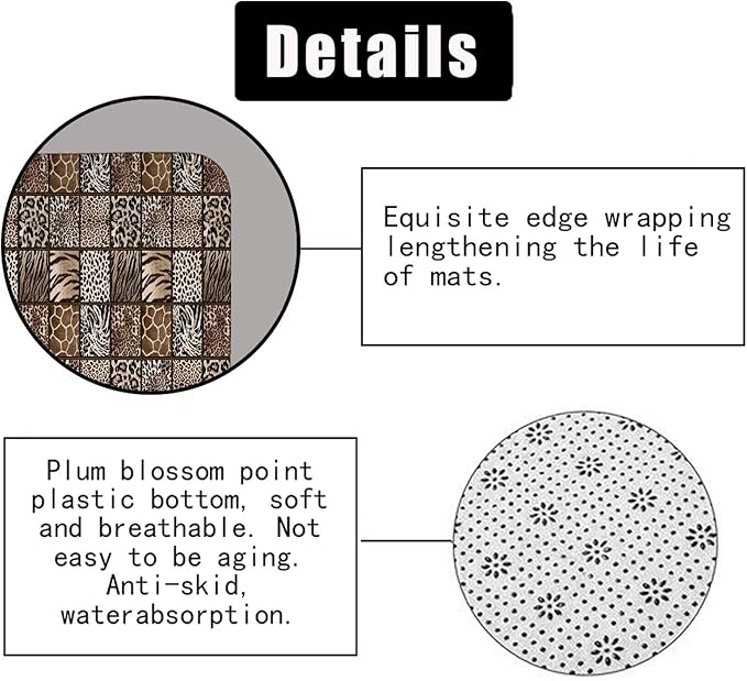 4PCS Black Brown Leopard Shower Curtain Sets with Rugs, Waterproof Fabric Shower Curtain, Patchwork Plaid Cheetah Giraffe Zebra Print Safari Wildlife African Animal Skin Modern Bathroom Decor
