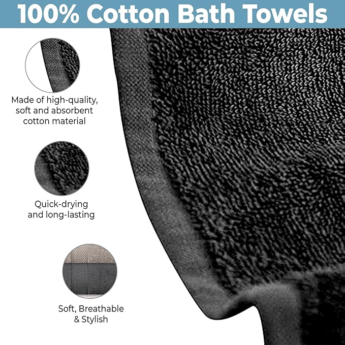 Hotel & Spa 100% Cotton Bath Towels Pack of 6, Ultra Soft, Quick Dry, Lightweight, Highly Absorbent, Perfect for Shower, Spa, Gym, Pool, Hotel, Resort & Daily Use (Multi-Color - 24" x 48")