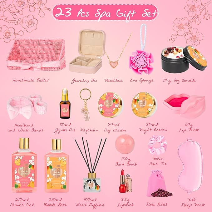 Valentines Day Gifts for Women Gift - 23-Piece Luxury Spa Gift Baskets for Women, Bath and Body Gift Basket for Her, Spa Kit | Perfect for Holiday, Christmas, Birthday, Mothers Day Gifts for Mom