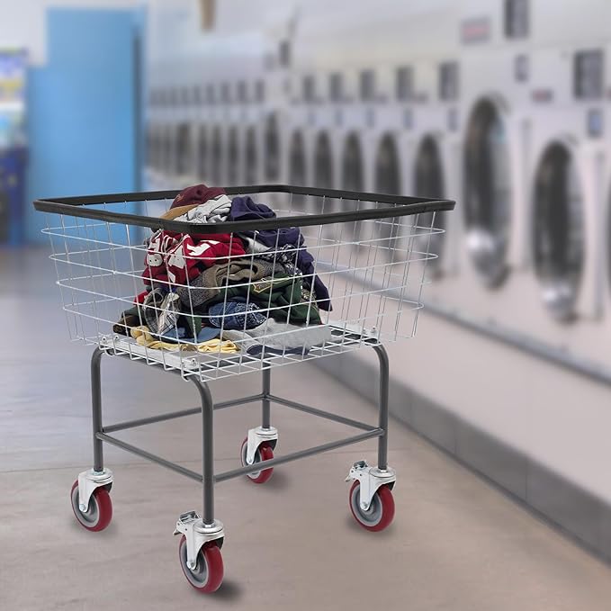 Laundry Cart,Steel Wire Laundry Cart,Laundry Basket With Wheels,Heavy Duty Commercial Wire Laundry Basket Cart for Laundry Clothes Storage 26.77x21.5x26in (B)