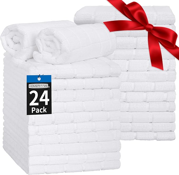 HOMERHYME Hand Towels for Bathroom, 24 Pack 25''*15'' Microfiber Bath Hand Towels, Quick Dry Lint Free Soft Absorbent Bulk Washcloths, Decorative White Towels for Tea Shower Yoga Gym Salon Kitchen