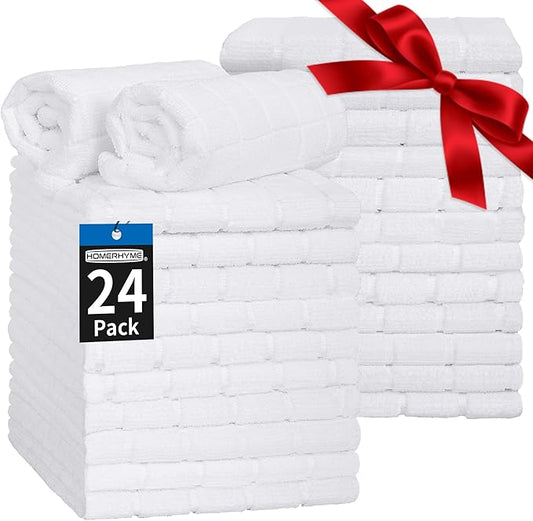 HOMERHYME Hand Towels for Bathroom, 24 Pack 25''*15'' Microfiber Bath Hand Towels, Quick Dry Lint Free Soft Absorbent Bulk Washcloths, Decorative White Towels for Tea Shower Yoga Gym Salon Kitchen
