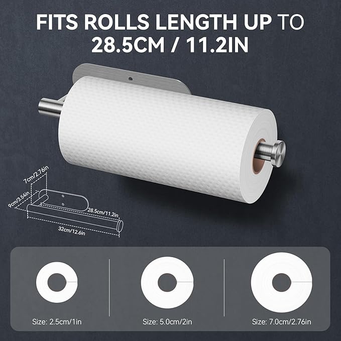 Auxmir No Drilling Self Adhesive Toilet Paper Holder, Premium Rustproof SUS304 Stainless Steel Roll Holder Wall Mount Tissue Holder for Bathroom Kitchen Washroom, Paper Towel Holder-Silver