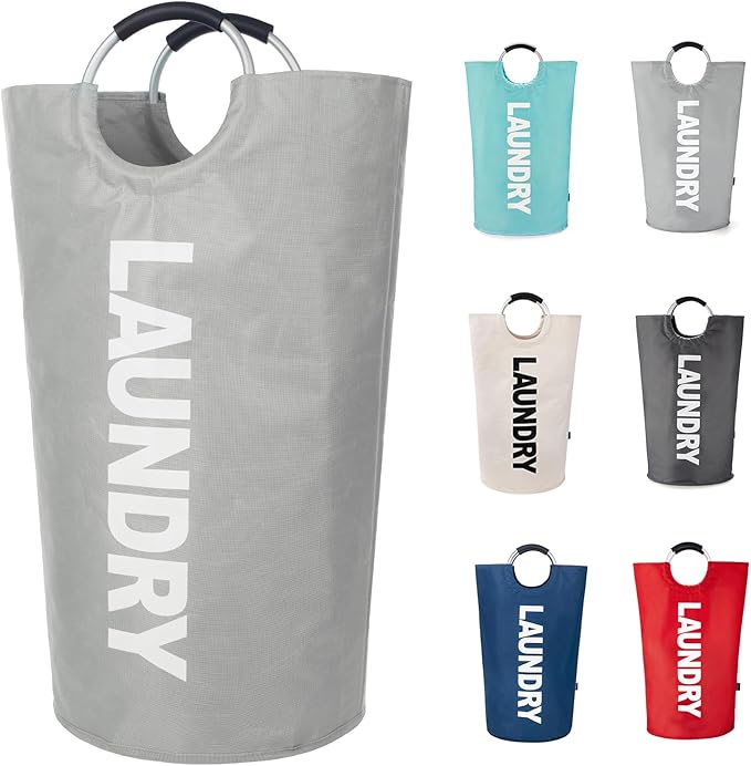 Twira 125L Pro XX-Large Laundry Baskets, Laundry Hamper Stands Up Well, Laundry Bag with Padded Handles, Waterproof Laundry Basket Collapsible, Clothes Hamper for College, Bathroom (Light Grey)