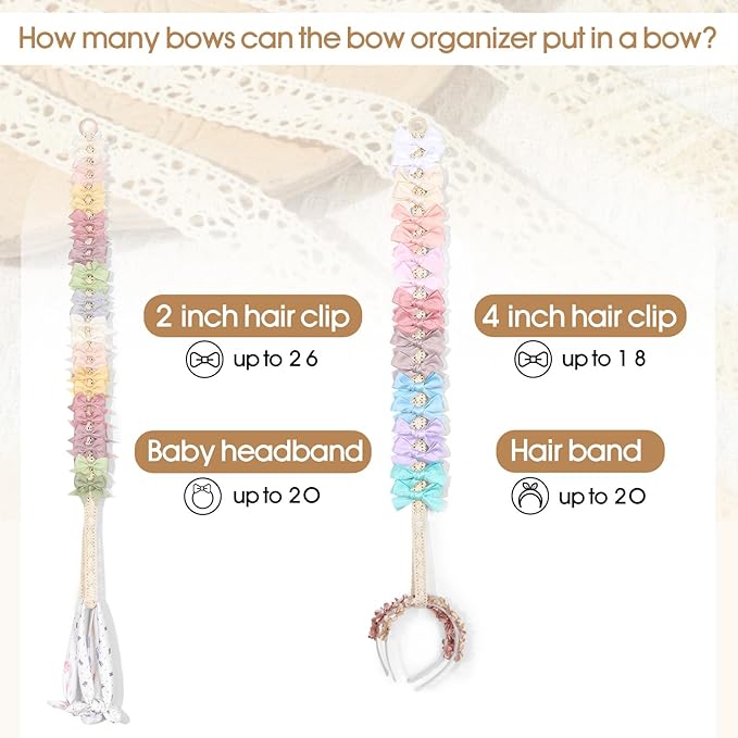 POVETIRE 6PCS Hair Bow Organizer, Clips Storage Holder for Girls, Baby Headband Accessories Display Wall Hanging for Nursery Decors