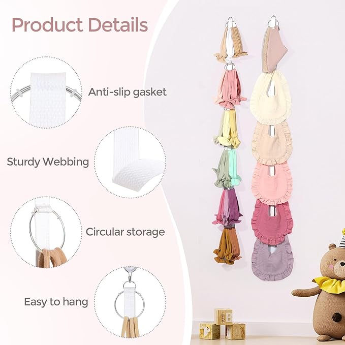 POVETIRE 3PCS Baby Headband Holder Hairbands Organizer, Hanging Bow Organizer for Girls, Hair Accessories Organizer Display Wall for Newborn Infant Toddler Kids Nursery Room Decor