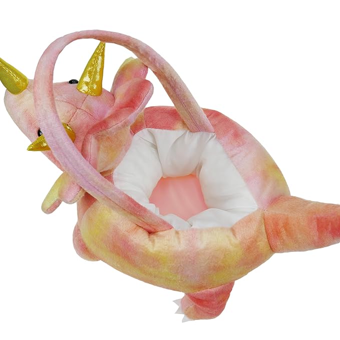 DearSun Exquisite Embroidery ! Personalized 3D Adorable Pink Dinosaur Basket Easter Egg Hunting Basket Easter Gift Basket with Embroidery Name (Pink Plush Triceratops Basket)