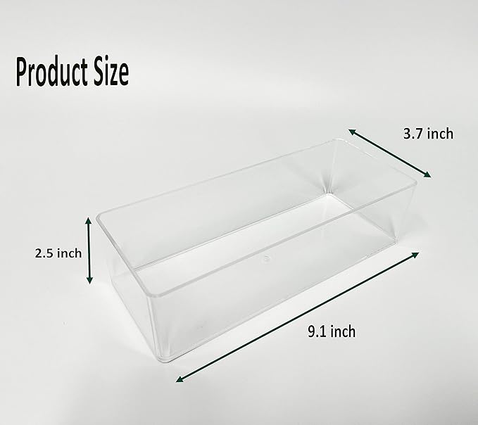 Stackable Clear Drawer Organizers Small Makeup Vanity Storage Bins Trays and Office Desk Drawer Dividers Single Compartment 2 Pack