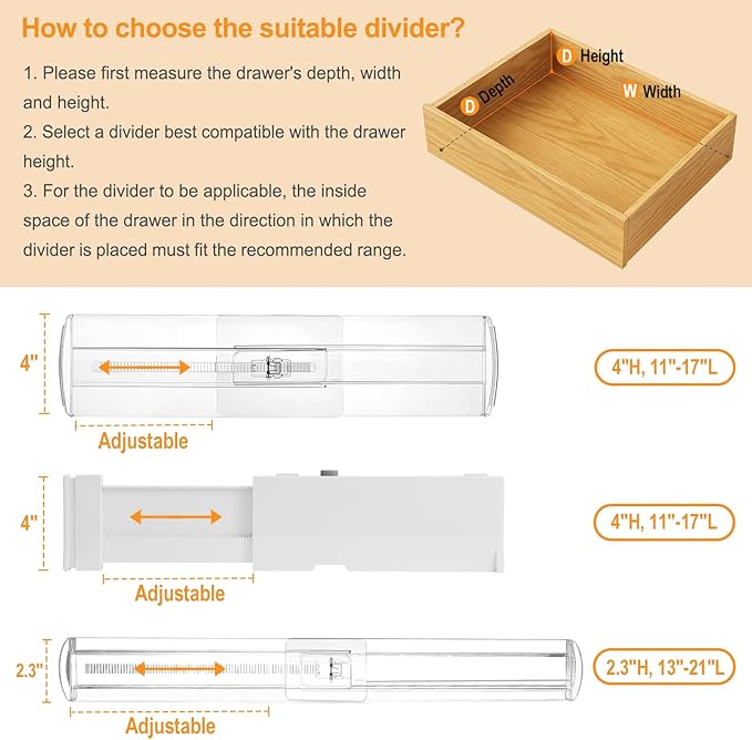 4 Pack Drawer Dividers for Clothes, 4" High 10.6"-16.9" Drawer Divider Adjustable Expandable Dresser Drawer Organizer, Clear Dresser Separators for Clothes, Underwear, Baby Clothes,Cosmetic,Toiletries