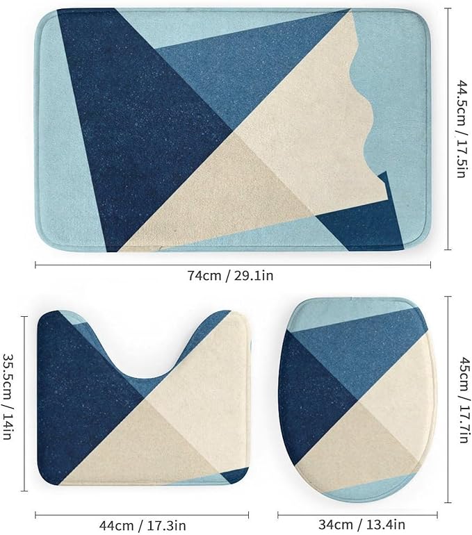 4 Piece Bathroom Rug Set with Shower Curtain, Non-Slip Bath Mat Toilet Cover Set, Geometry Bathroom Rug Sets
