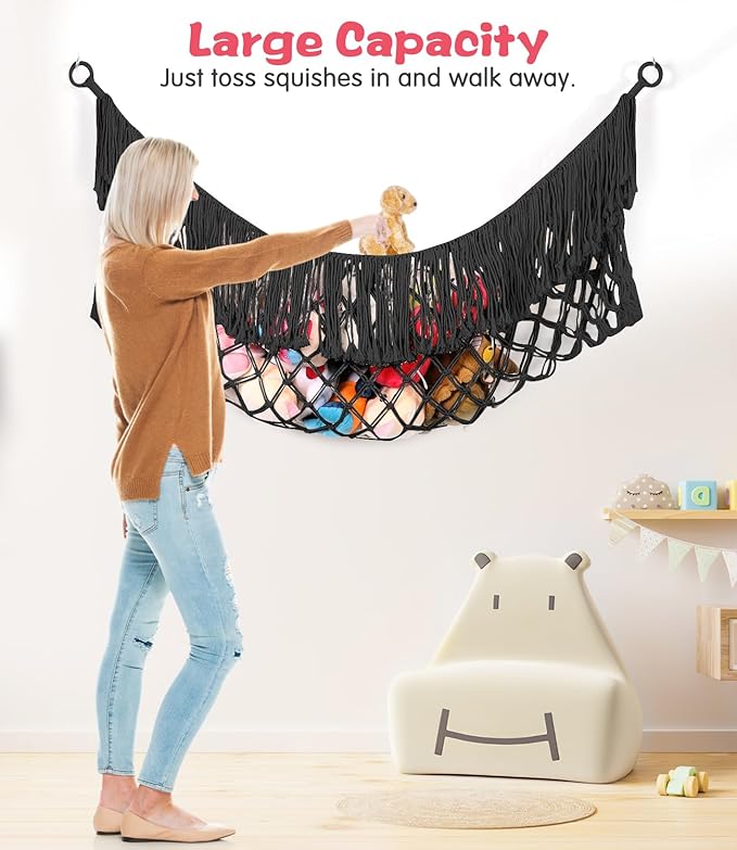 Stuffed Animal Hammock - Extra Large 56'' Long, Stuffed Animal Storage, stuffed animal Holder net, Hammock Large, Storage Hanging Organizer - Black