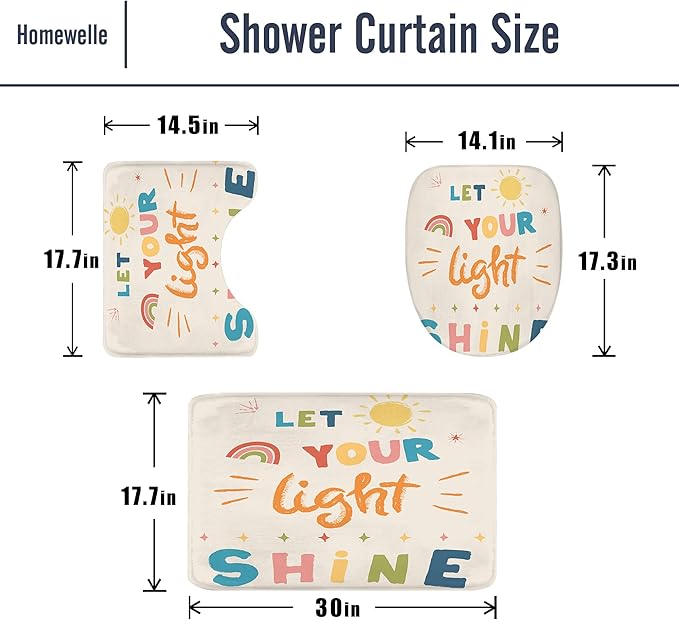 Homewelle 4 PCS Christian Bible Verse Shower Curtain Abstract Boho Inspirational Quotes Scripture 72Wx72H Inch Funny Fabric Decor Bathroom Rug Set Bath Mats Nonslip Washroom Decor Shower Accessories